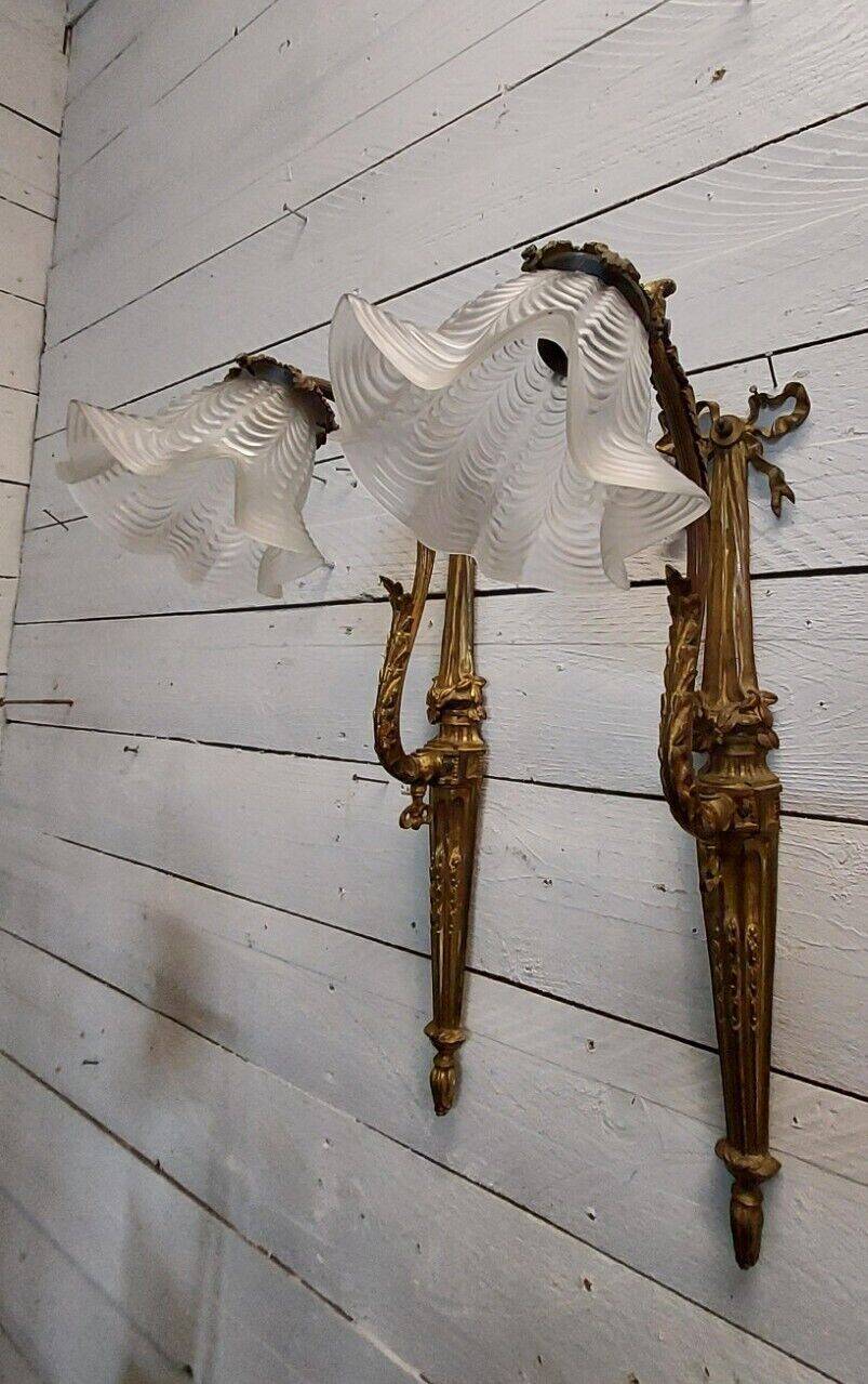 Louis xvi style wall lights in bronze (pair)