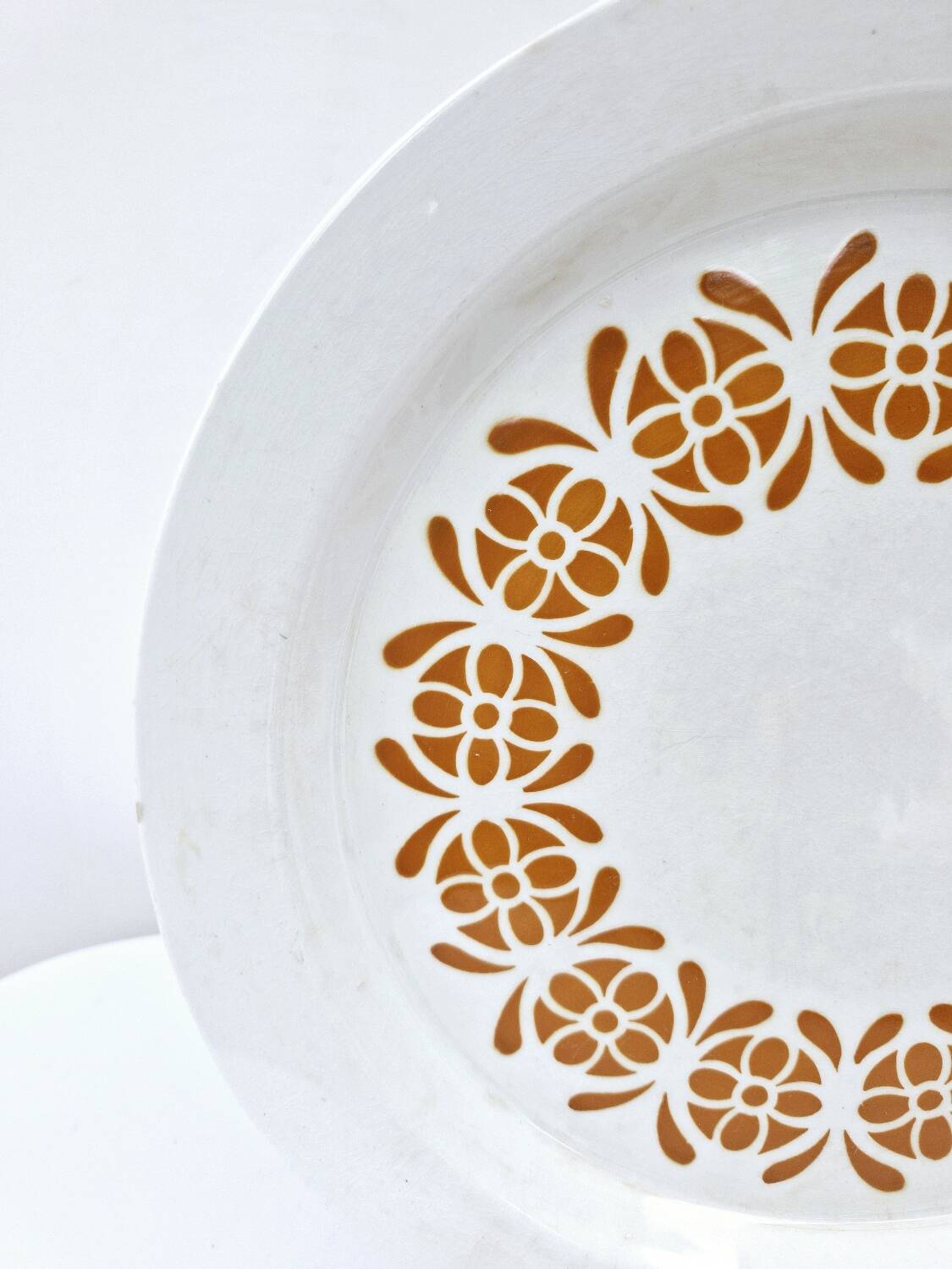 Old Hollow Dish Art Deco Sarreguemines Earthenware Decor Orange Flowers D 28cm