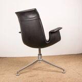 Danish armchair in black leather and chromed steel, model fk 6725 or “tulip chair” by preben fabricius