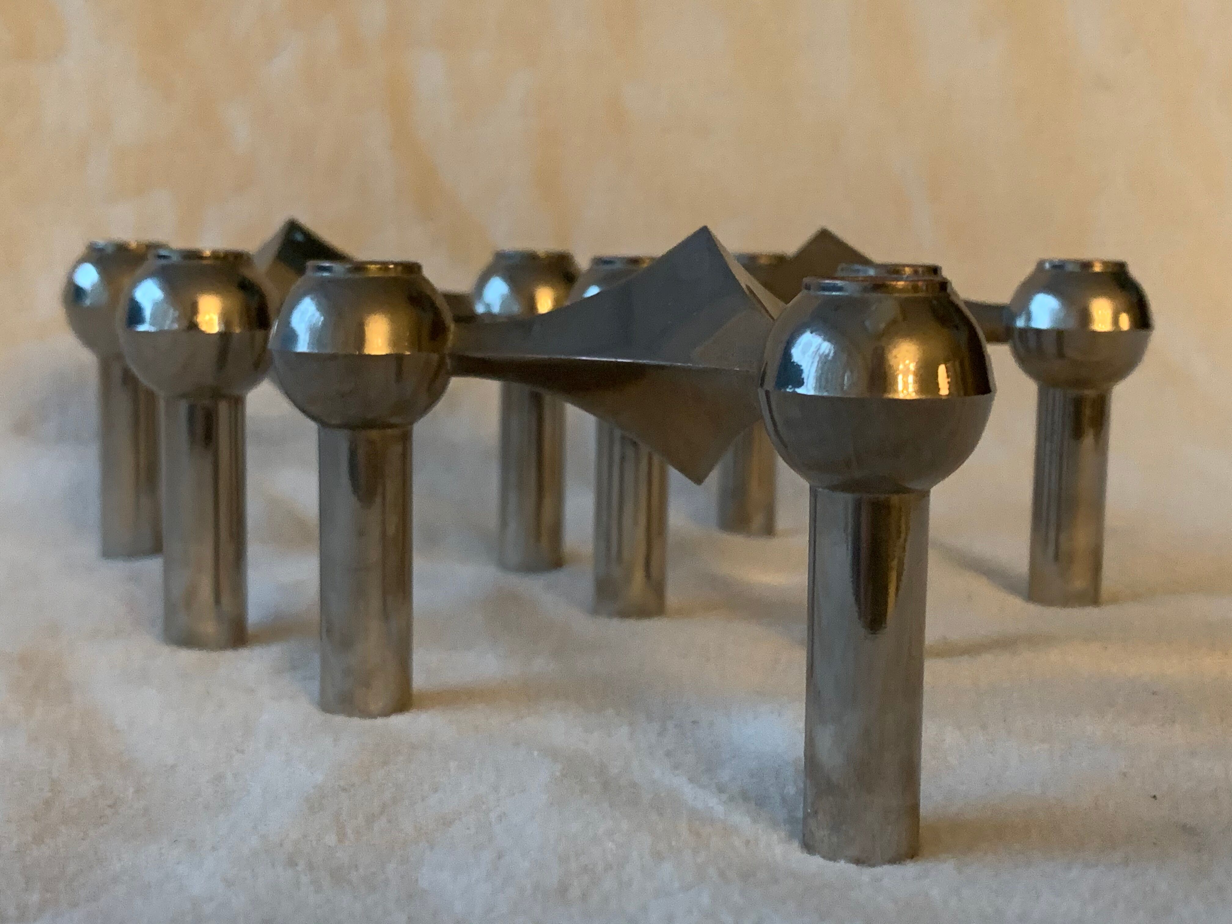 3 chrome metal candlesticks designed Nagel 1970