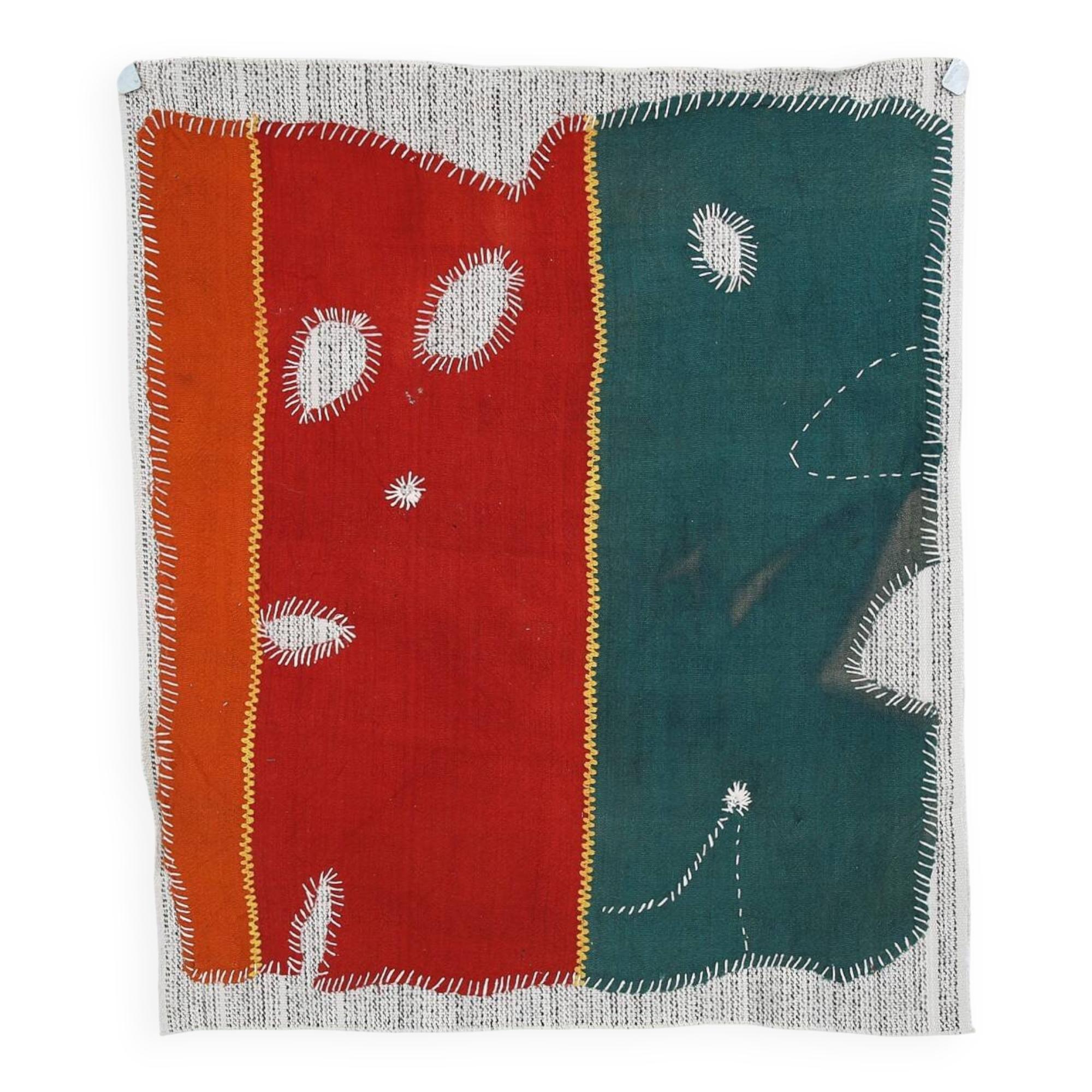 Emerald Green Handwoven Vintage Wall Hanging, Woven Wall Art, 105x123 Cm