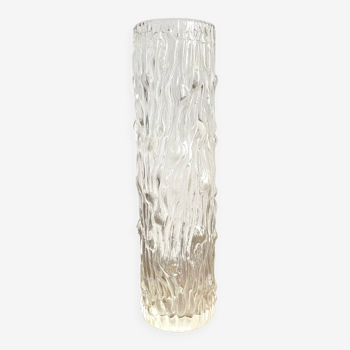 Transparent molded glass tube vase, wood look