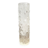 Vase tube en verre moulé transparent ,aspect bois