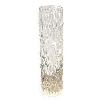 Vase tube en verre moulé transparent ,aspect bois