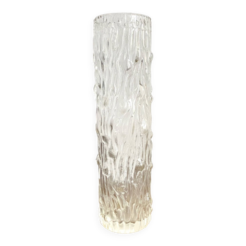 Transparent molded glass tube vase, wood look