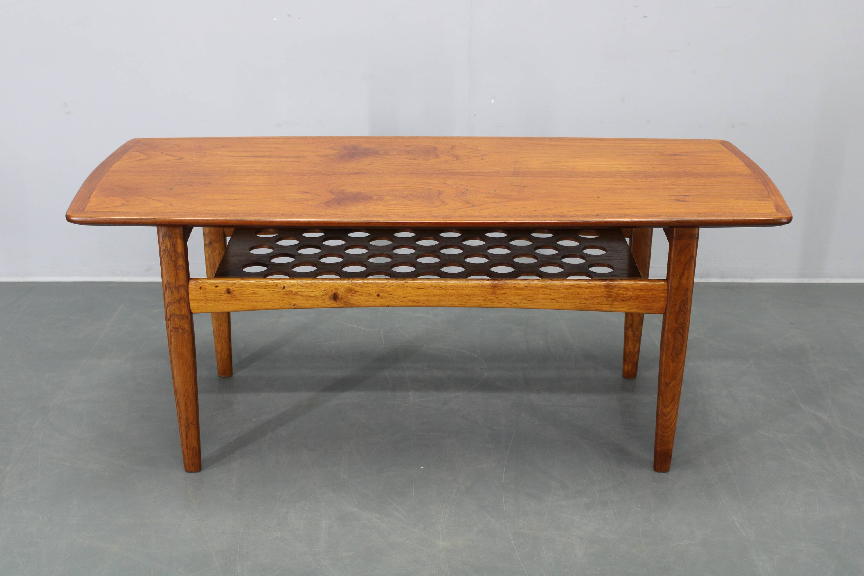 Danish midcentury coffee table with teak veneer and oak base, 1960s