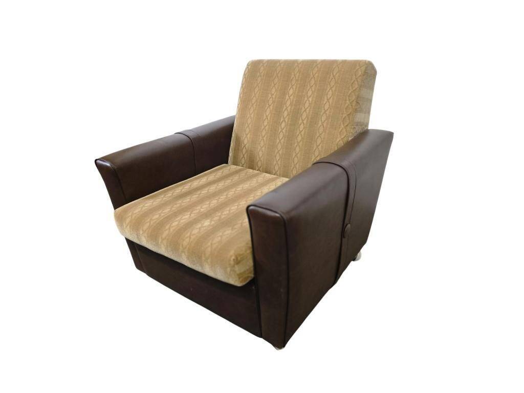 Vintage brown faux leather armchair / retro club chair on wheels