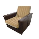 Vintage brown faux leather armchair / retro club chair on wheels