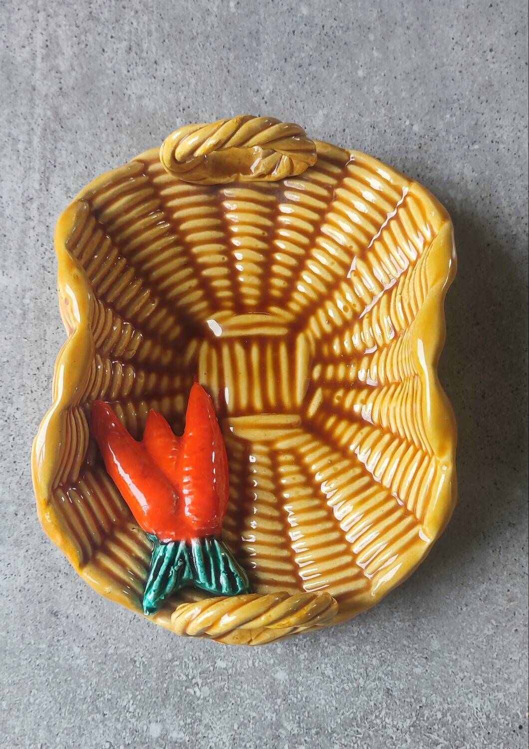 "Carrot Basket" slipware dish, Vallauris