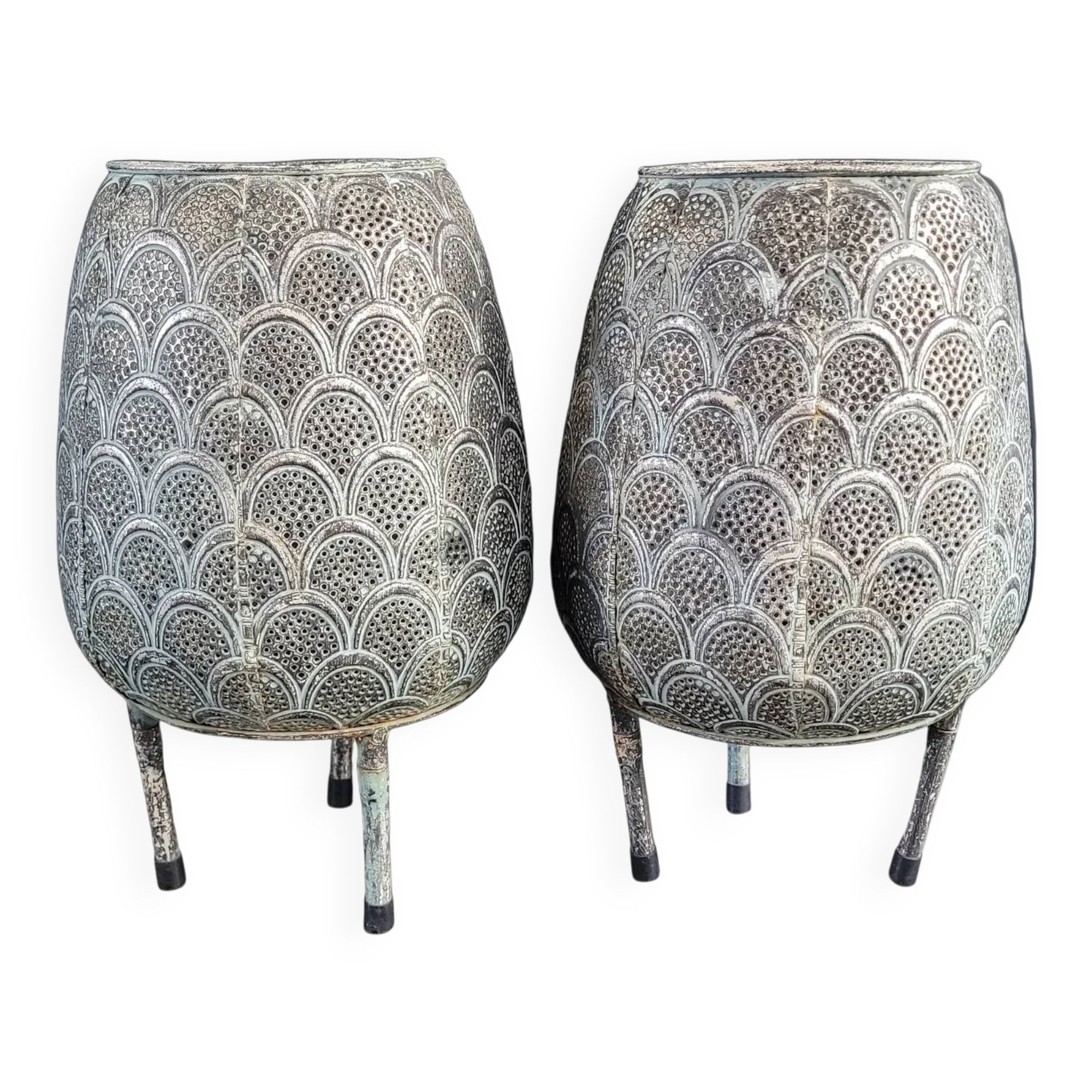 Pair of openwork metal lanterns