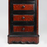 Rare Antique French chest of drawers in wood, burl veneer and marble, ca. 1