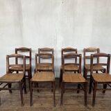 Series of 8 vintage bistro chairs early 20th wood and straw