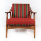 Fauteuil en chêne et rembourré de tissu rouge, conçu par H. Brockmann Pedersen, années 1960