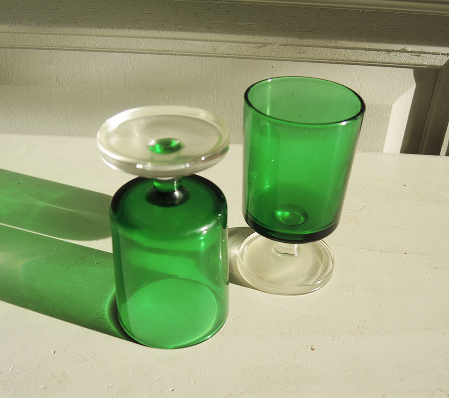 6 old digestive glasses luminarc dark green h7 cm