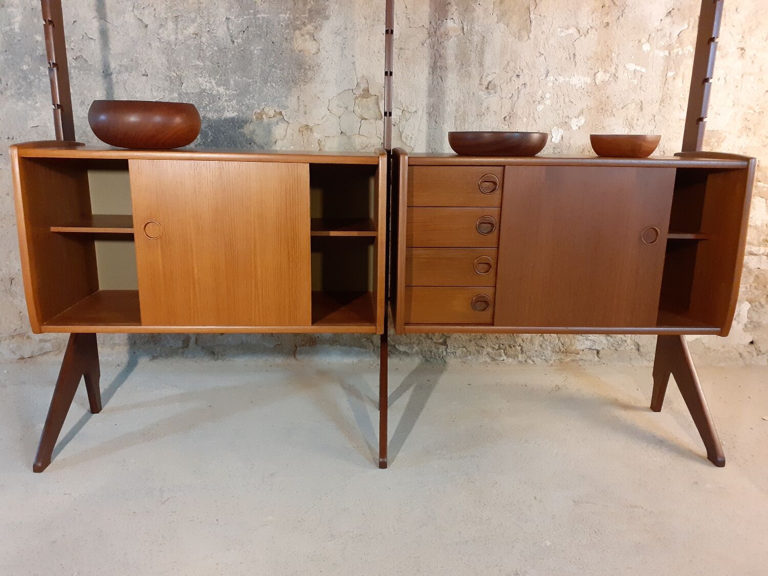 Self-supporting teak shelves ergo, vintage scandinavian 1960s