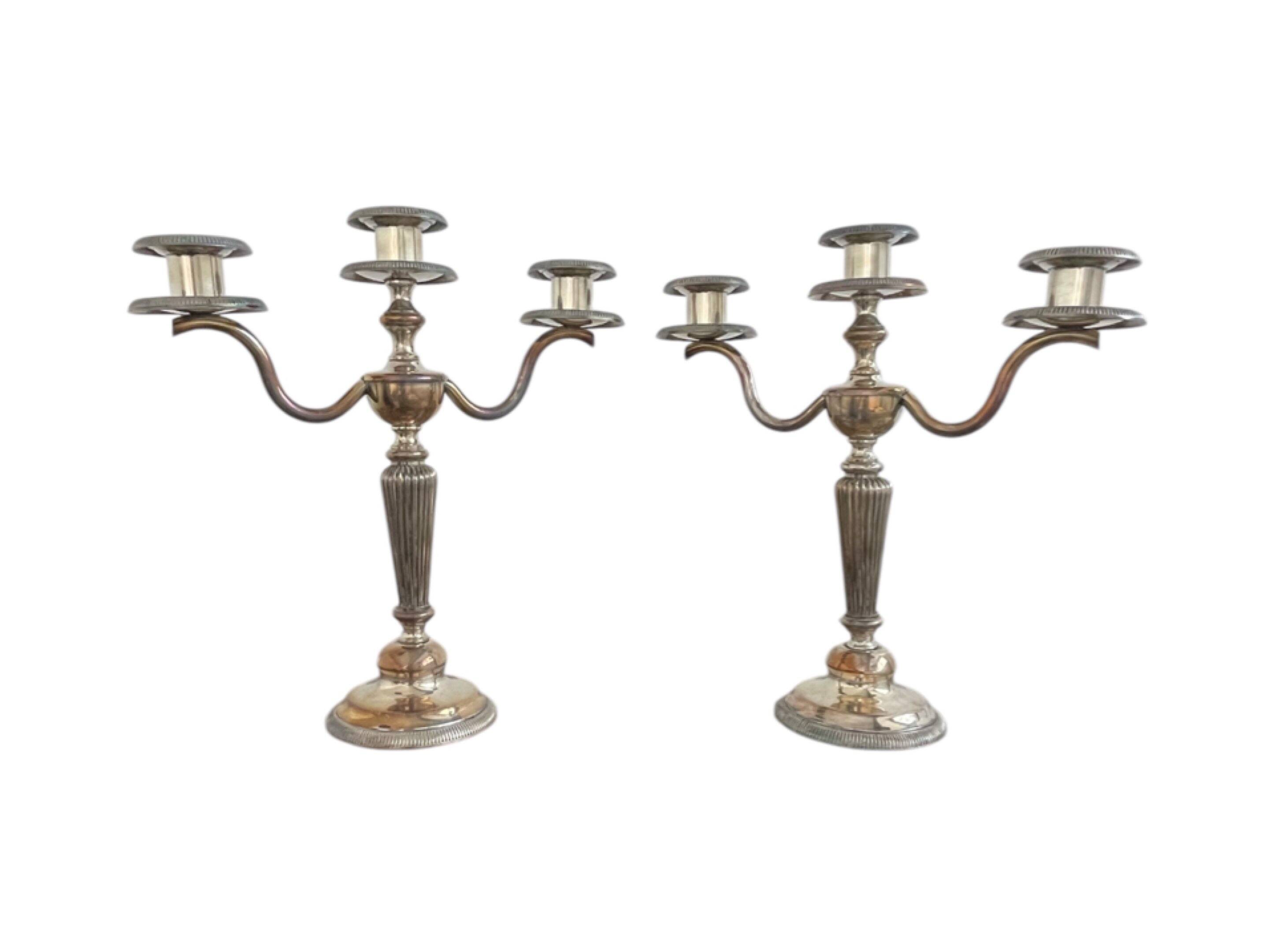 Candlesticks, silver-plated metal, Maison Christofle, pair of candelabras, 3 lights