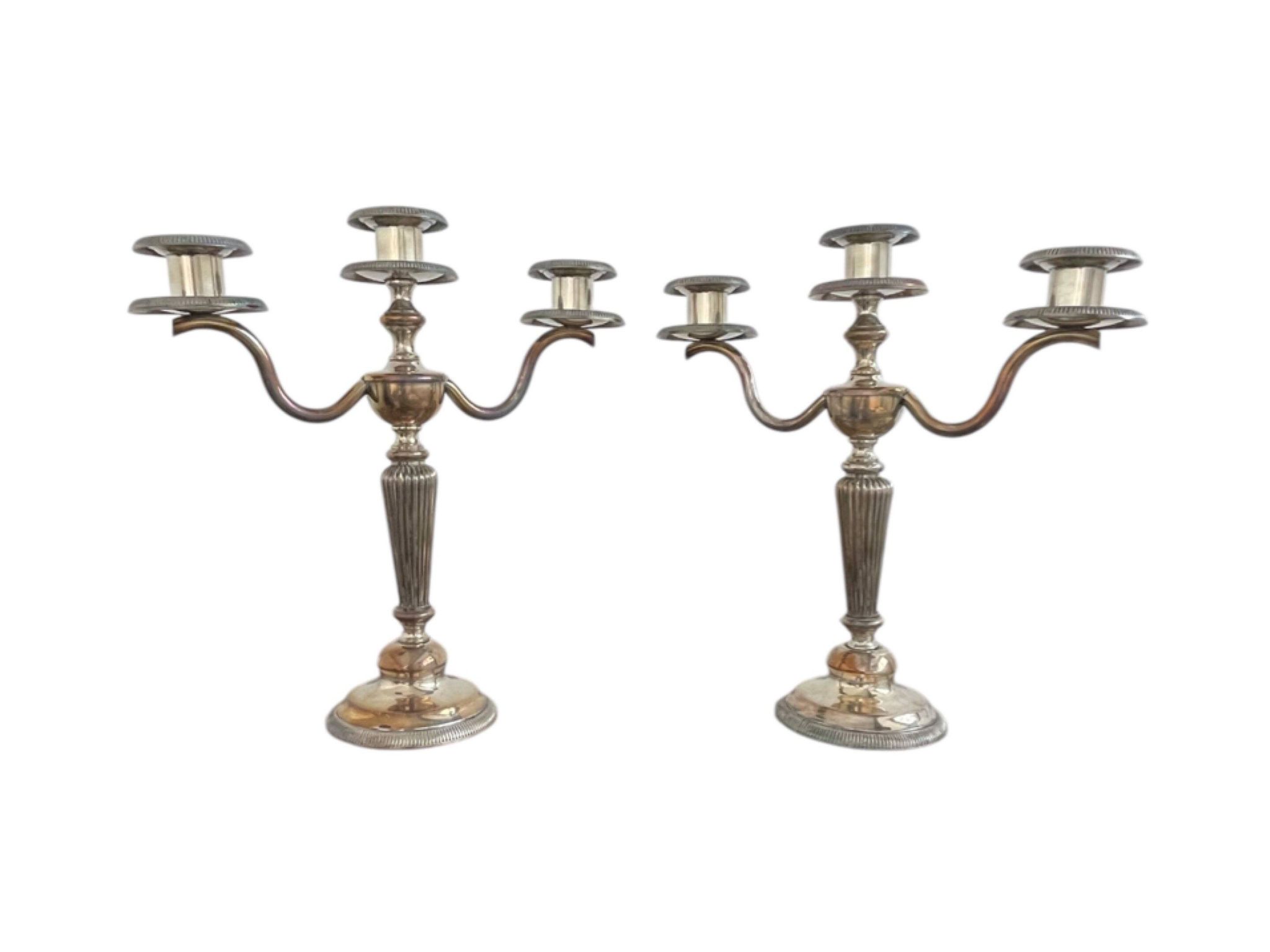 Candlesticks, silver-plated metal, Maison Christofle, pair of candelabras, 3 lights