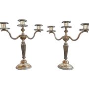 Candlesticks, silver-plated metal, Maison Christofle, pair of candelabras, 3 lights