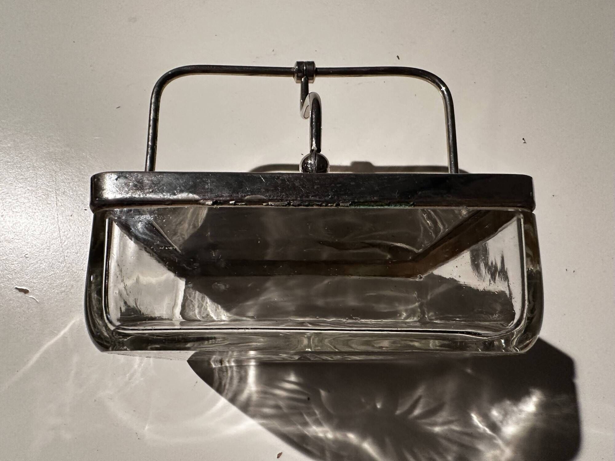 Art Deco Period Butter Dish, Silver Metal and Crystal - With Balance Wheel