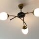 Chandelier 3 fires modernist metal and brass, 3 opalines 60s french design ceiling lamp suspension