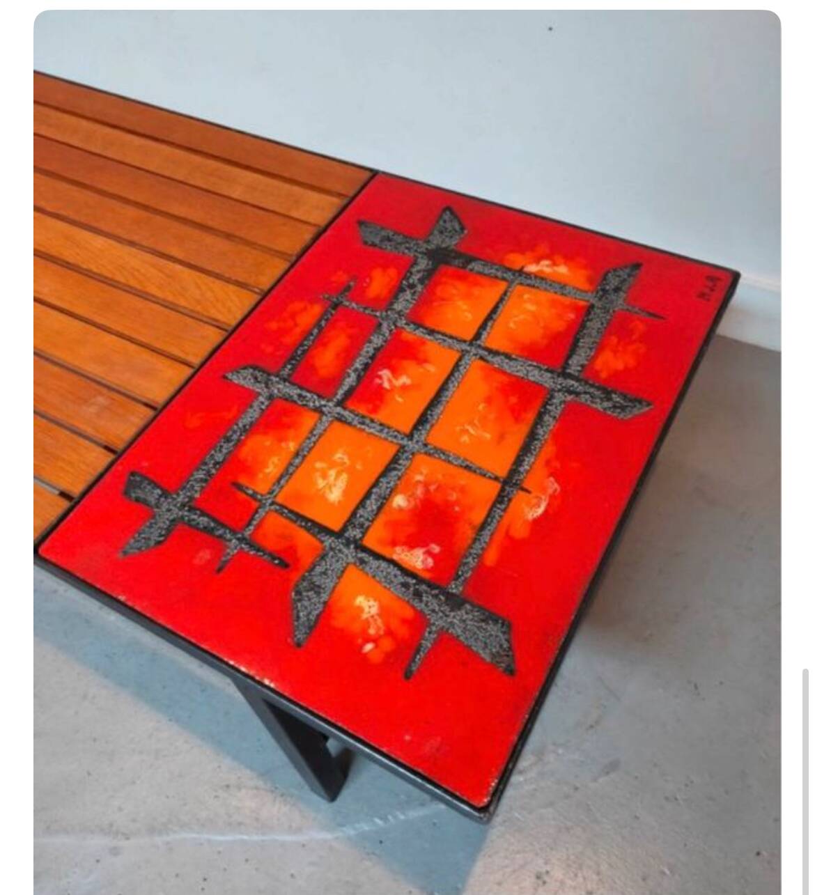 Table basse bois et céramique vintage