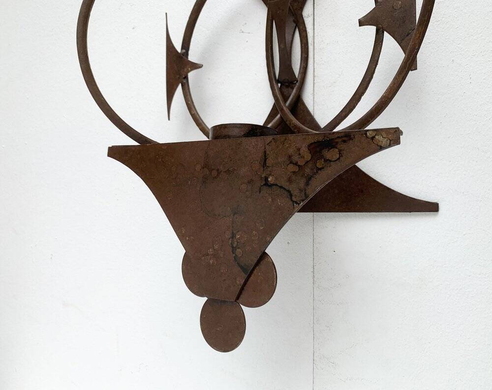 Danish mid-century brutalist metal wall sculpture and candle holder by Henrik Horst, 1960s.