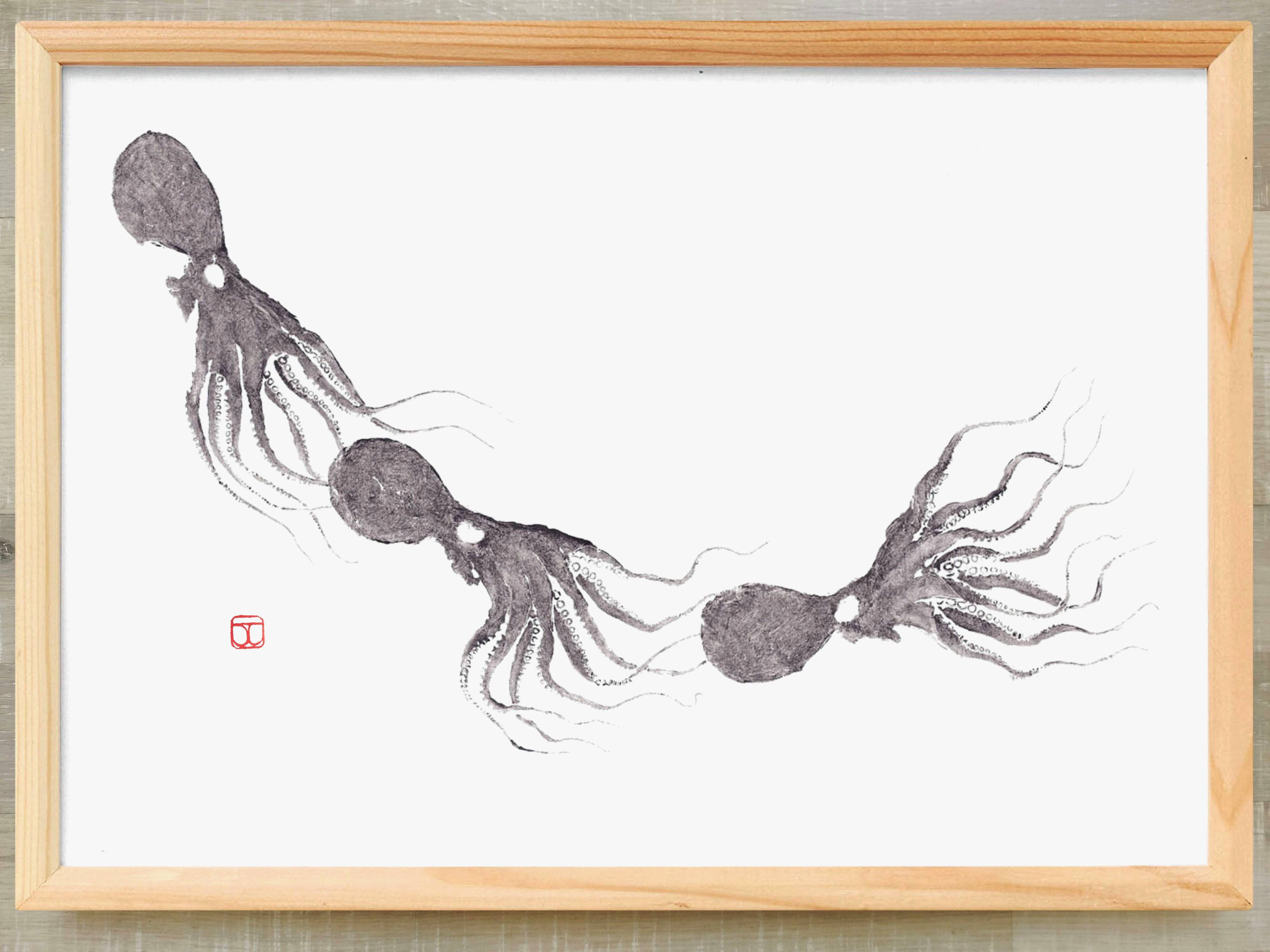Framed art print "imprint of a school of octopuses"