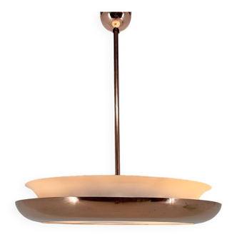 Bauhaus / Lustre en cuivre fonctionnaliste Ufo, années 1930, restauré