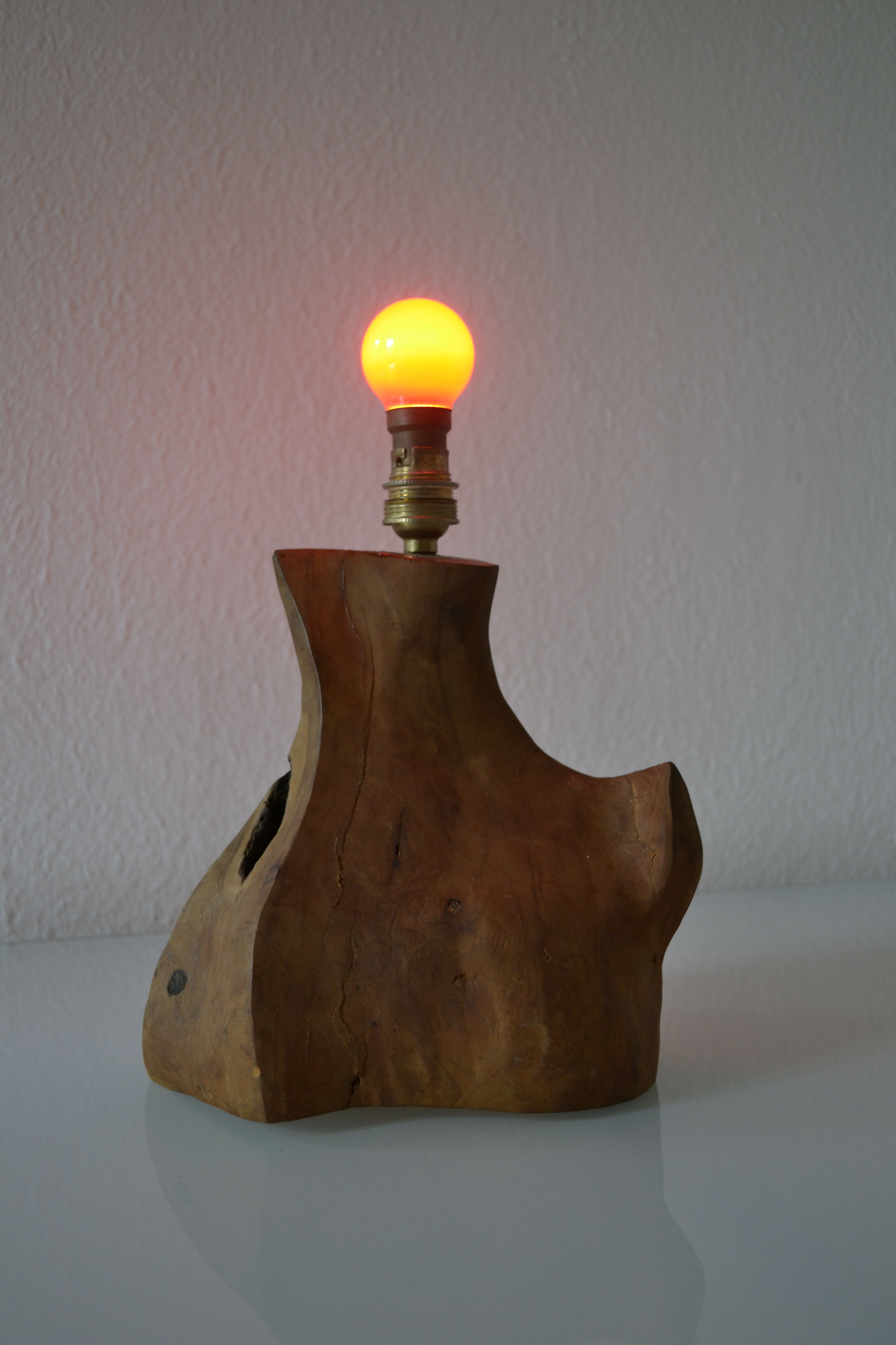 Modernist brutalist lamp free form years 60 olive wood