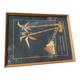 Vintage Hungarian wooden and glass table, artisanal marquetry, brown frame (1950s)