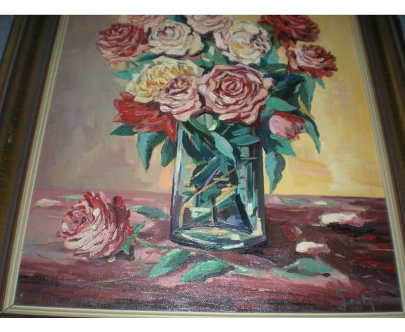 Gouty 'bouquet of roses' oil on canvas table