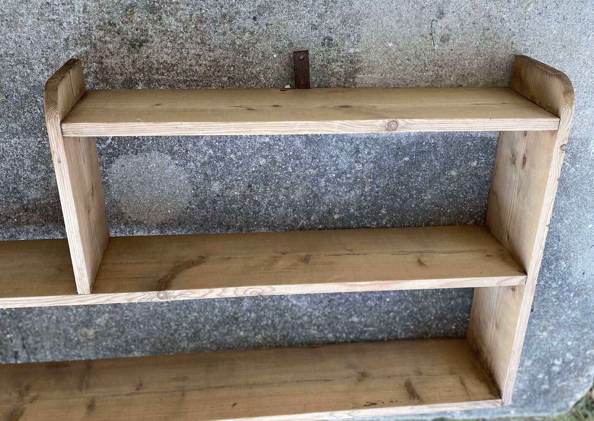 Large vintage wall shelf in raw wood