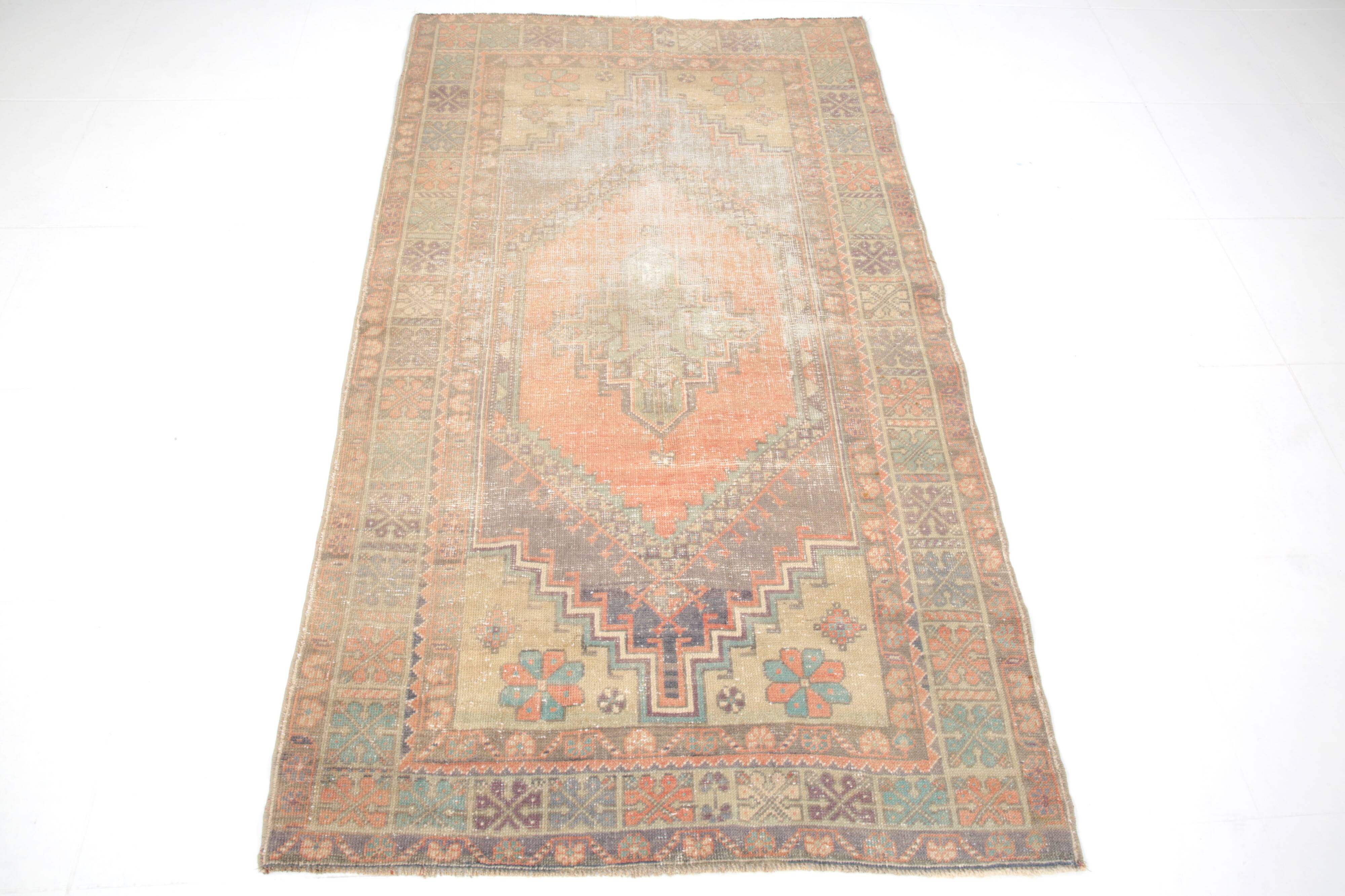 4x6 Rug For Kitchen Handmade Wool Vintage Rug, 112x196Cm SK 3865