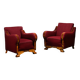 Pair Danish cabinetmaker Art Deco Armchairs in burgundy wool fabric