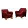 Pair Danish cabinetmaker Art Deco Armchairs in burgundy wool fabric