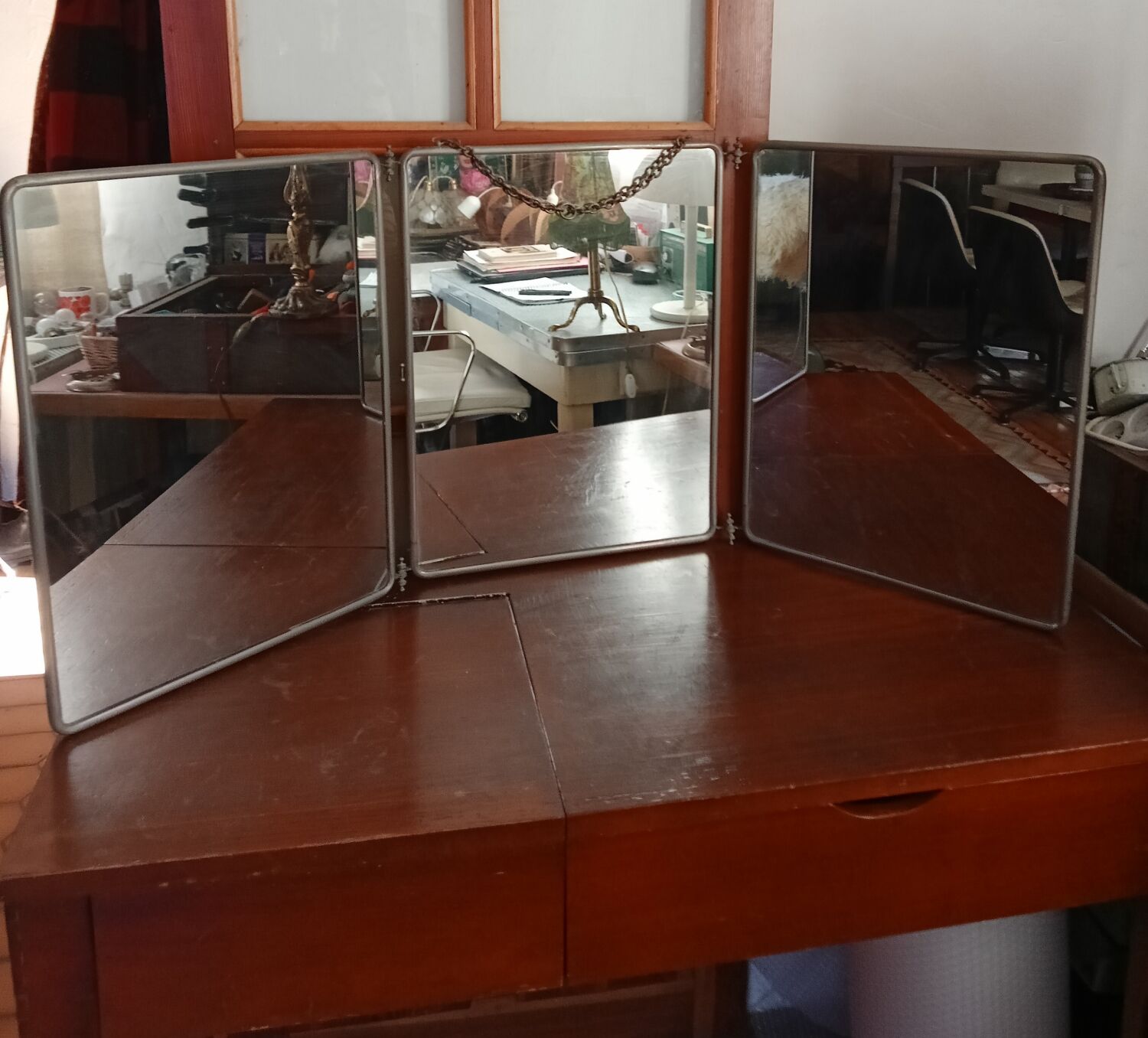 King size triptych barber mirror