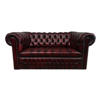 Chesterfield leather sofa burgundy upholstered 2 places