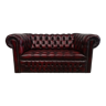 Canapé chesterfield cuir bordeaux capitonné 2 places