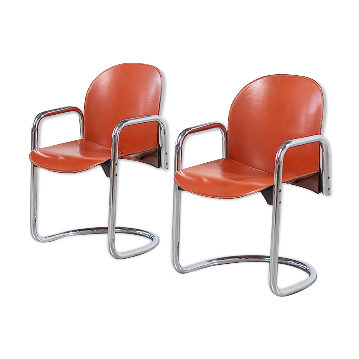 Two leather chairs Tobia Scarpa Design Dialogo Modernist, 1970