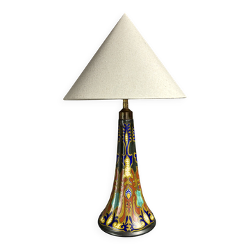Lampe de table en céramique art nouveau néerlandais Plazuid Gouda, années 1920.