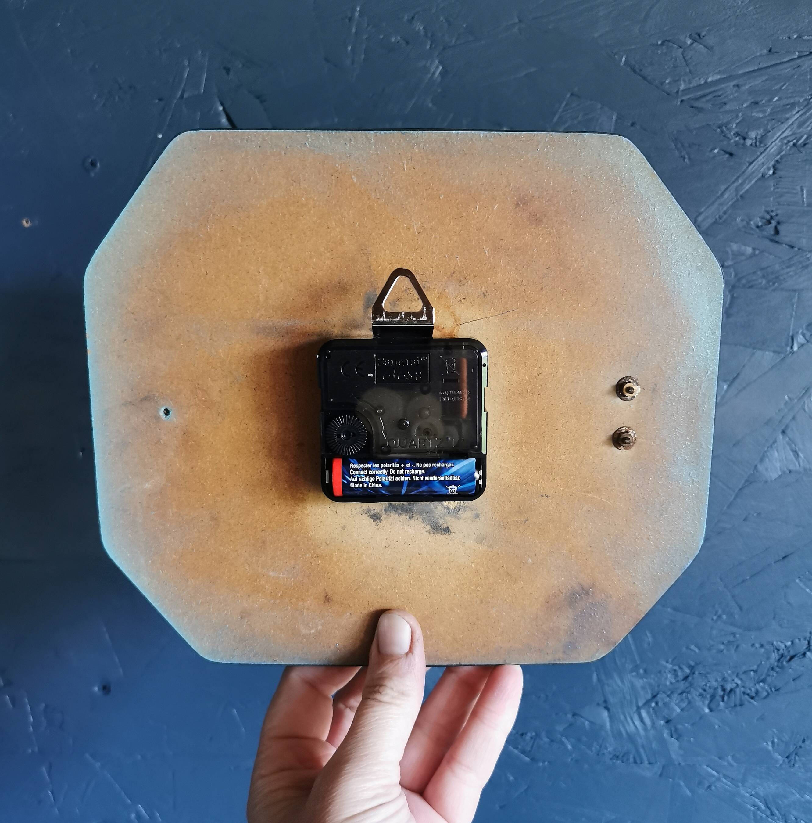 Vintage formica clock rectangular silent wall pendulum "Romatic turquoise blue"