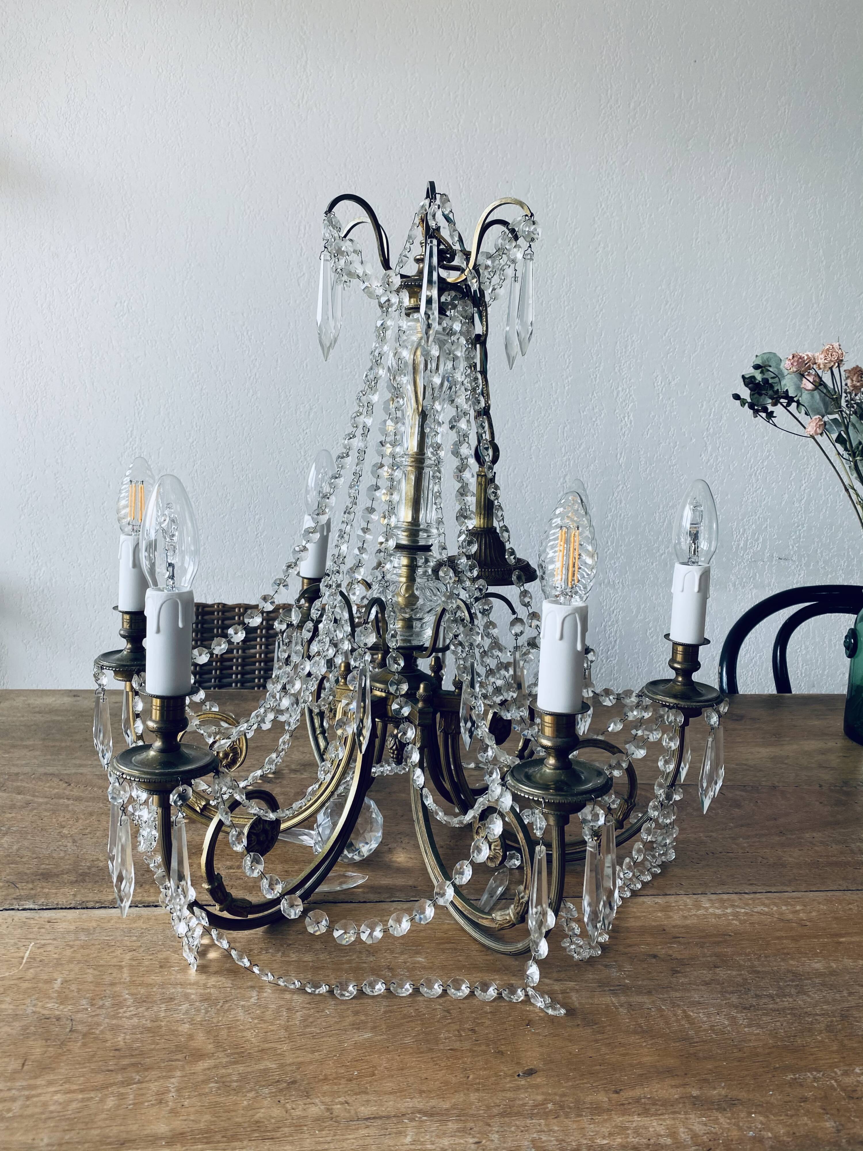 Chandelier with crystal and bronze tassels