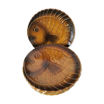 6 antique fish barbotine plates – Saint-Clément