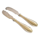 Two antique service knives in silver-plated metal, pearl frieze gowe alpacca.