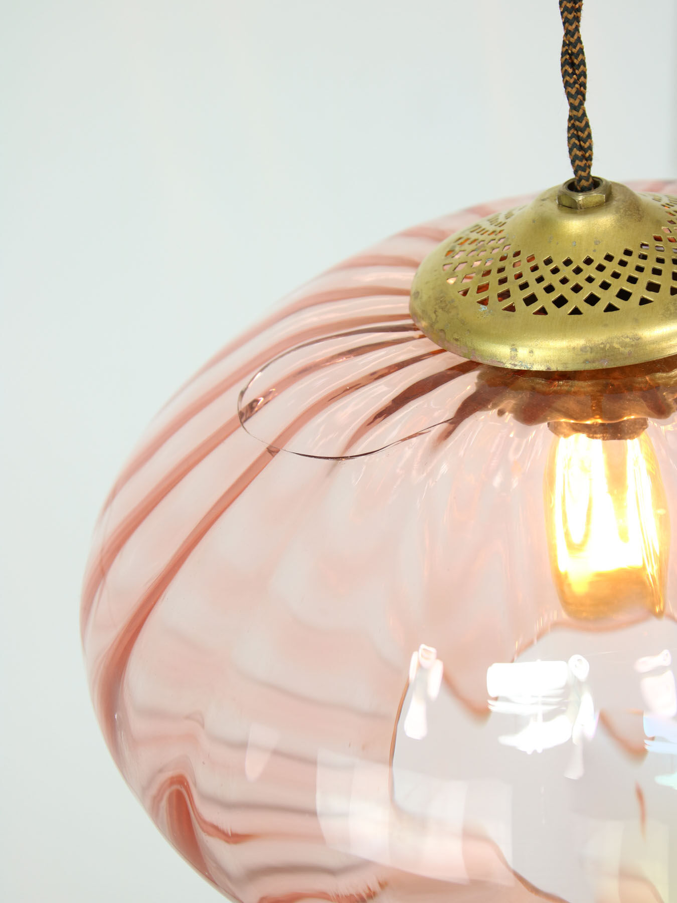 Mid Century Brass and Glass Crooked Pendant Lamp