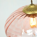 Mid Century Brass and Glass Crooked Pendant Lamp