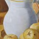 Oil on canvas still life not signed apples pitcher kitchen