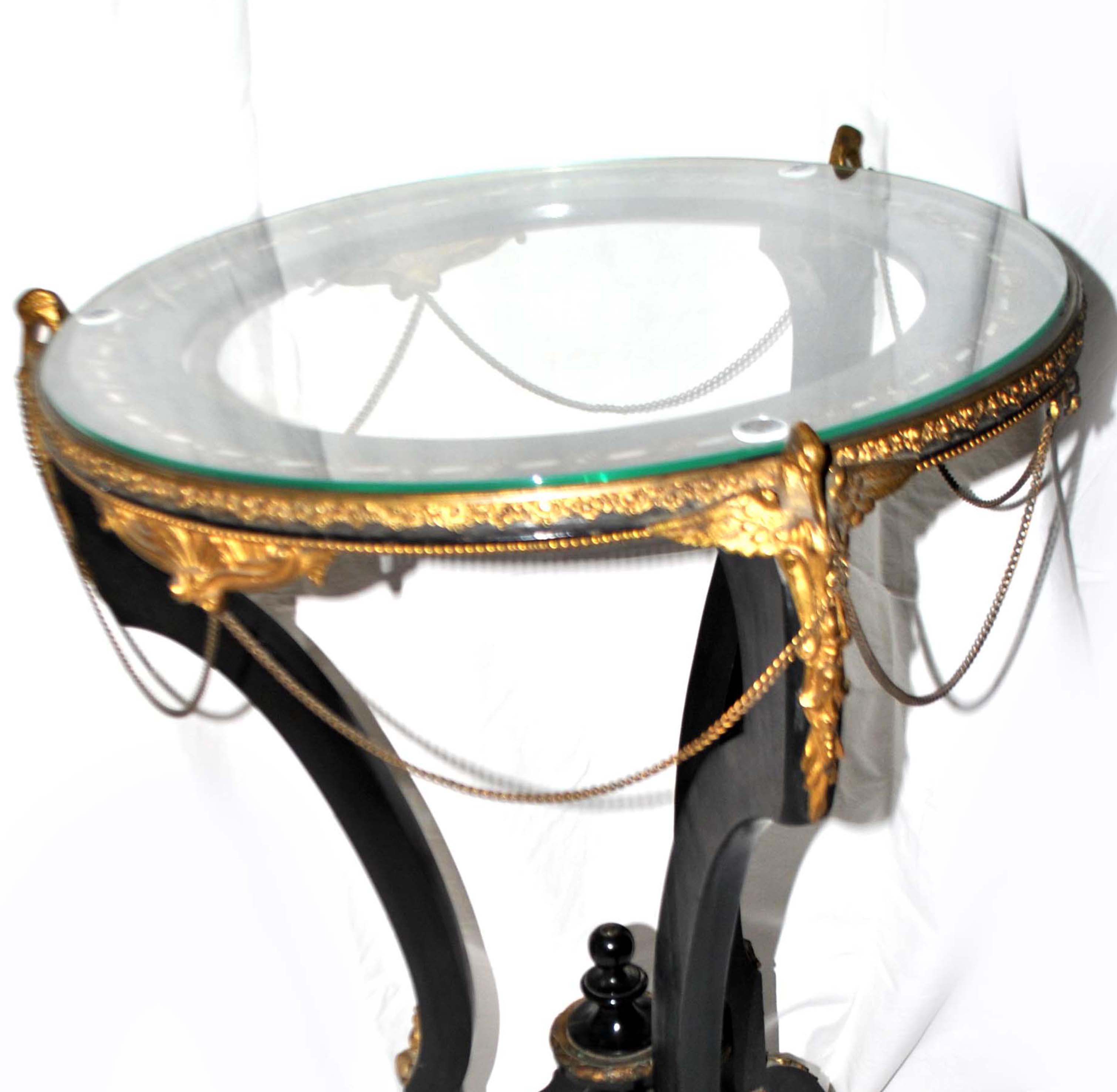 Napoleon III Gueridon Table blackened wood and gilded bronze swan - Mother-of-pearl marquetry top 19th century.
