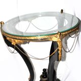 Napoleon III Gueridon Table blackened wood and gilded bronze swan - Mother-of-pearl marquetry top 19th century.