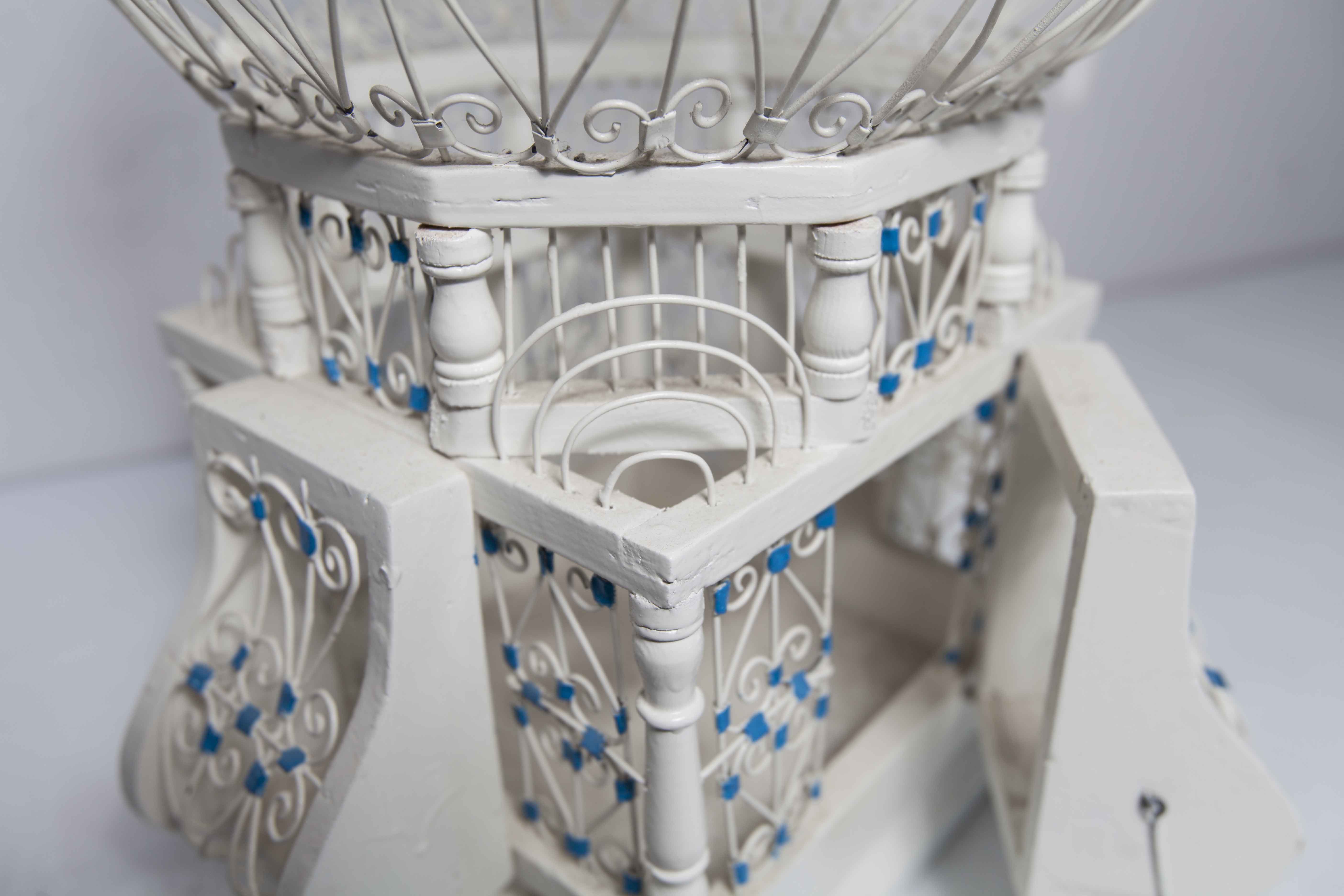 Oriental bird cage 1960 hand-painted wood and metal